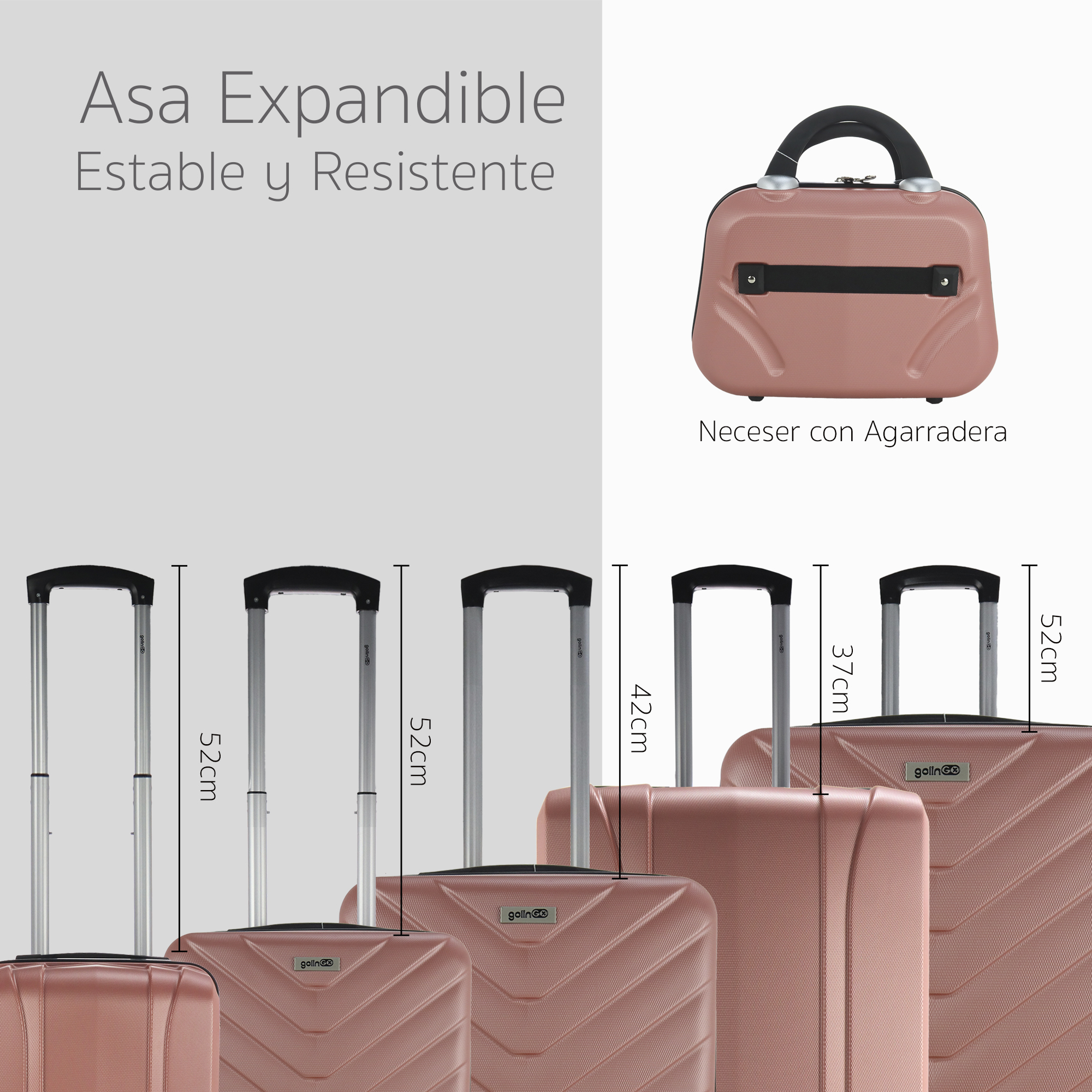 Maleta Set de 6 piezas Resistentes Rigidas Con Ruedas Giratorias removibles Asa Expandible TSA con Candado 14,18,20,24,26,28" ORO ROSA