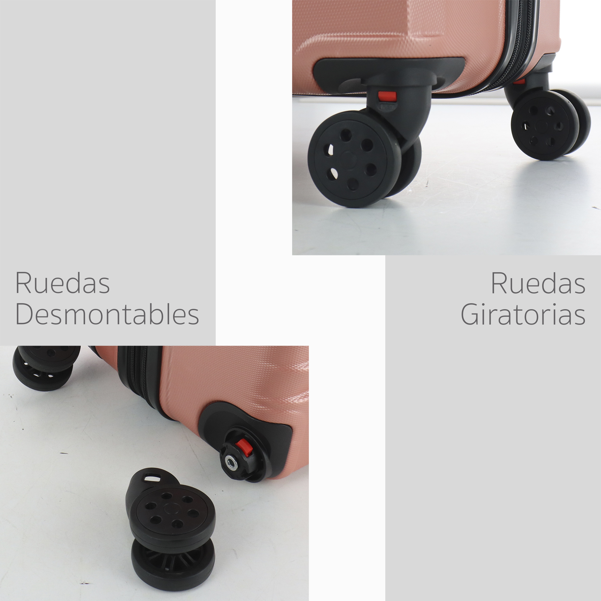 Maleta Set de 6 piezas Resistentes Rigidas Con Ruedas Giratorias removibles Asa Expandible TSA con Candado 14,18,20,24,26,28" ORO ROSA