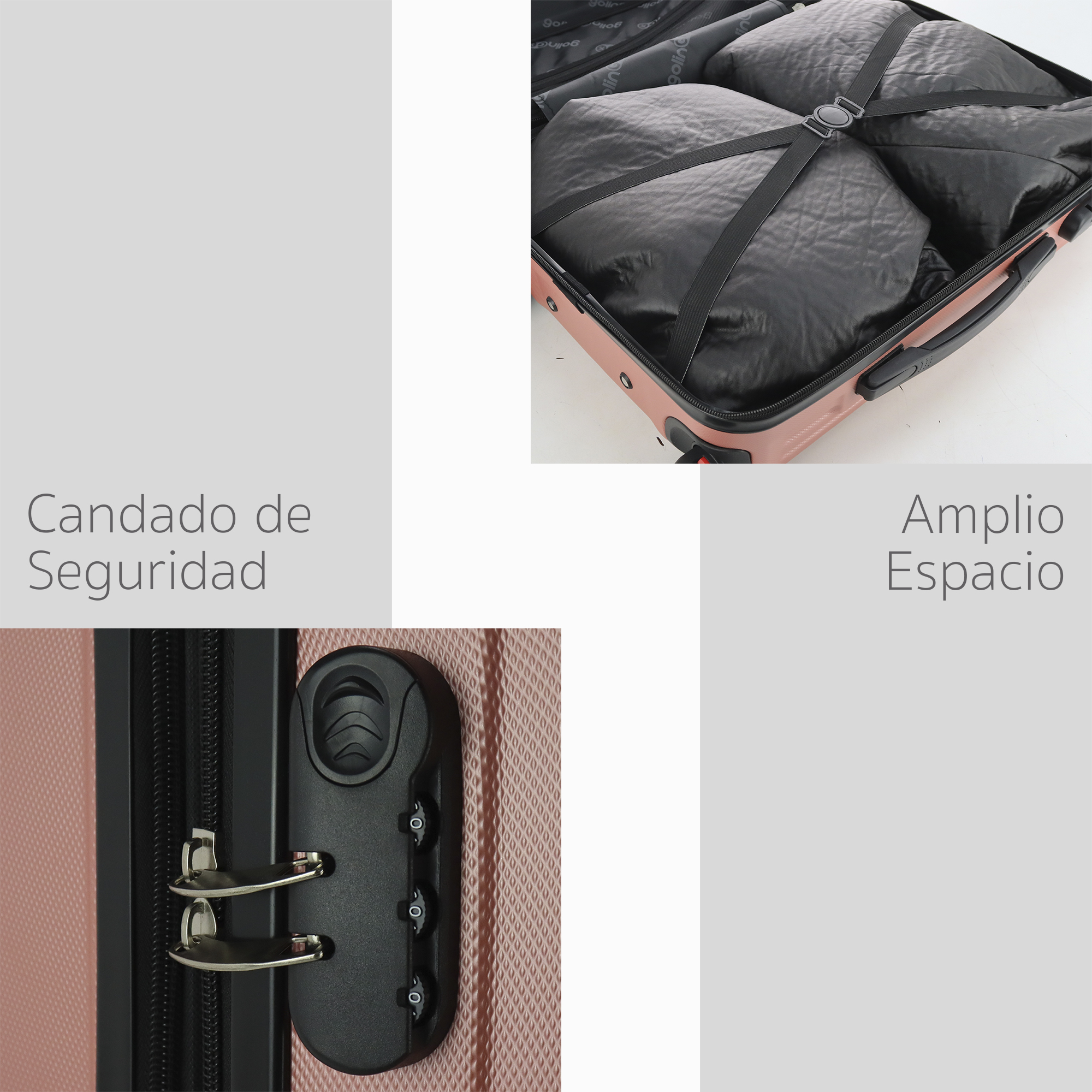 Maleta Set de 6 piezas Resistentes Rigidas Con Ruedas Giratorias removibles Asa Expandible TSA con Candado 14,18,20,24,26,28" ORO ROSA