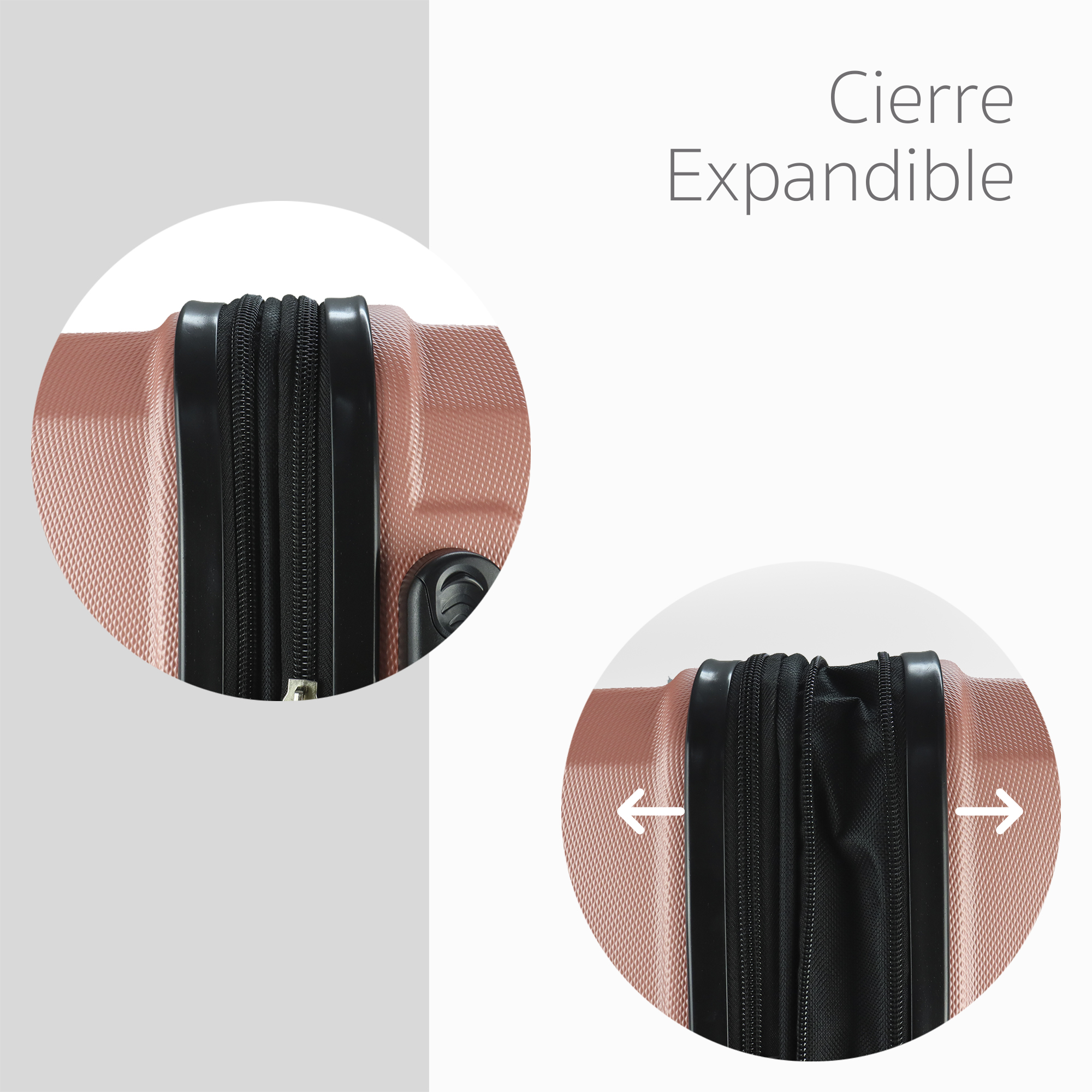 Maleta Set de 6 piezas Resistentes Rigidas Con Ruedas Giratorias removibles Asa Expandible TSA con Candado 14,18,20,24,26,28" ORO ROSA