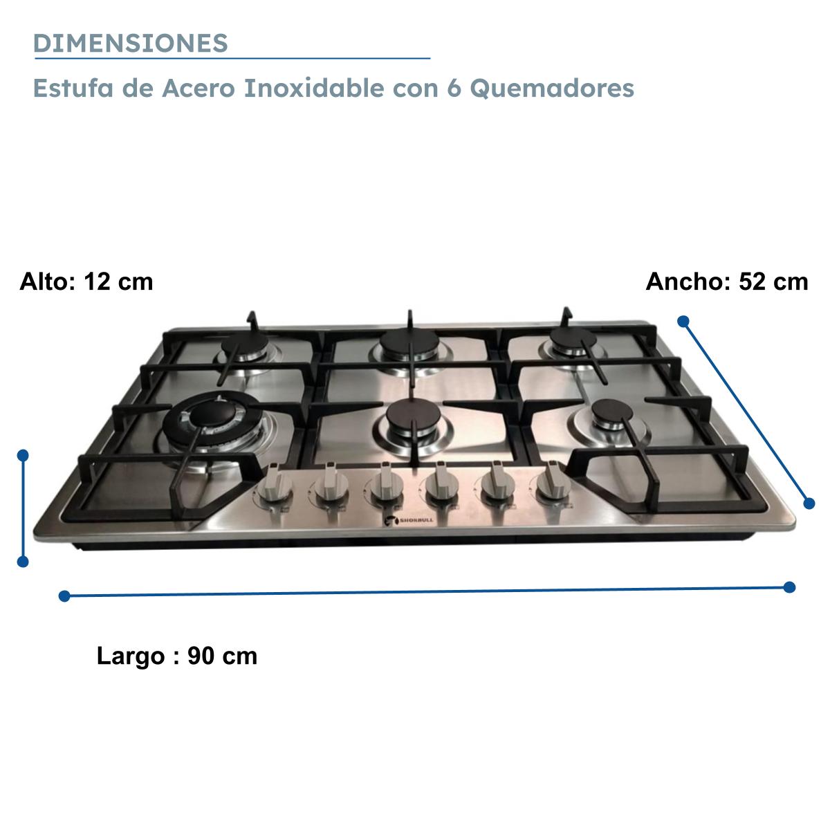 Estufa parrilla empotrable de Acero Inoxidable de 6 quemadores Shorbull