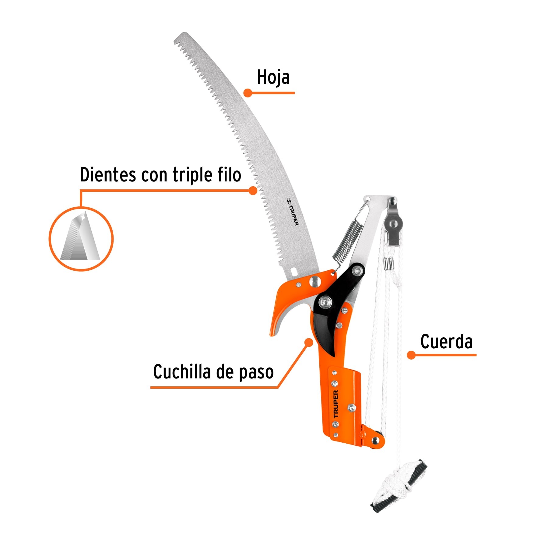 CORTADOR DE RAMAS ALTAS SIN MANGO, HOJA DE ACERO SK5 DE 14" TRUPER 18401