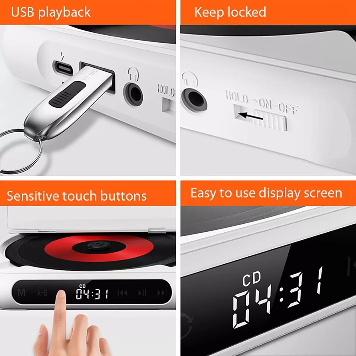 Reproductor Cd Música Cd Player Portatil Bluetooth De Pared