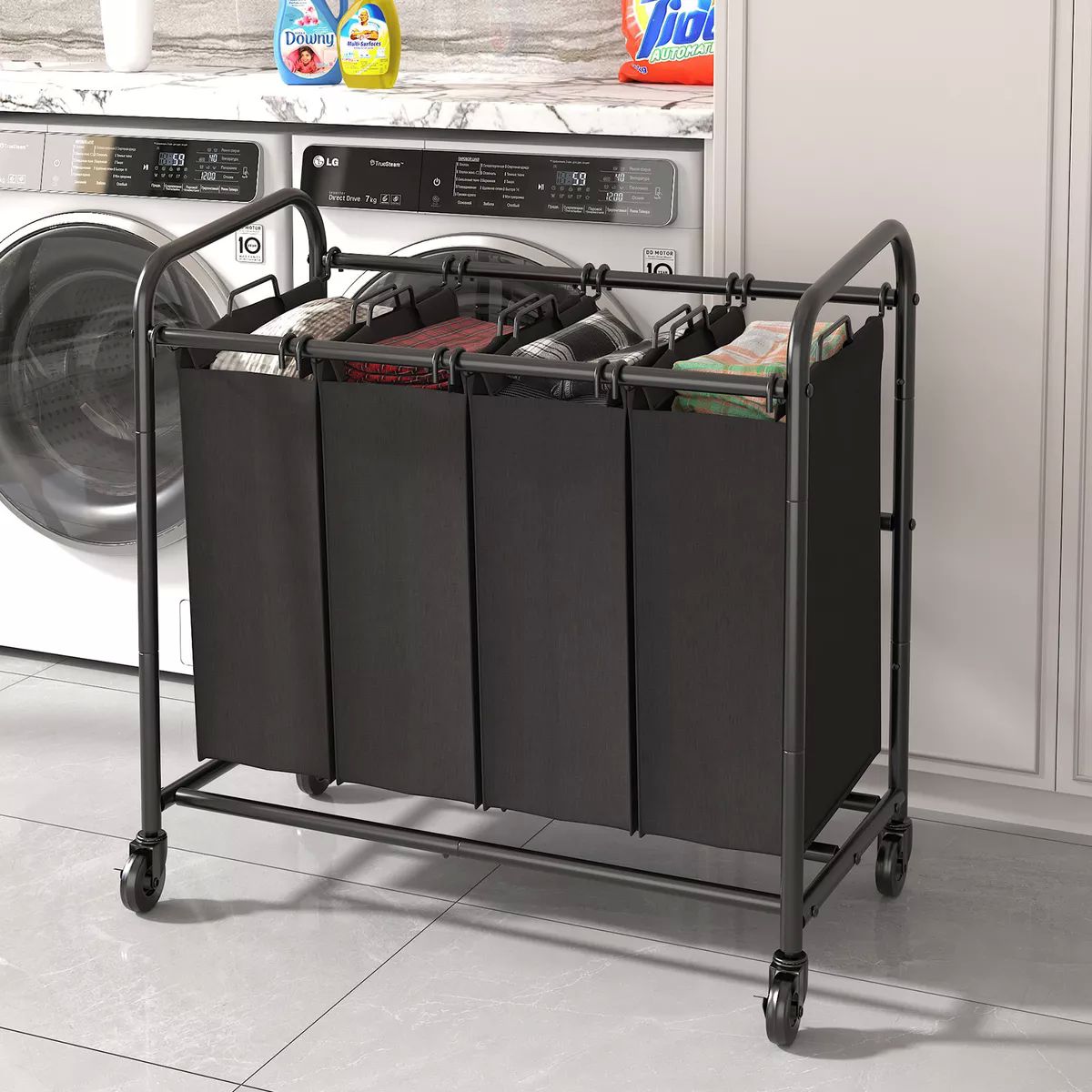 Cesto Para La Ropa Sucia Con Ruedas, 4 Compartimentos