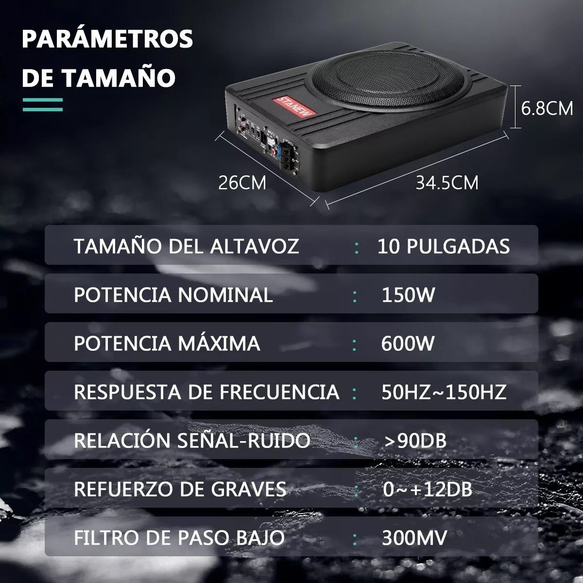 Bocina Subwoofer Amplificado De 10 In 600w Para Auto