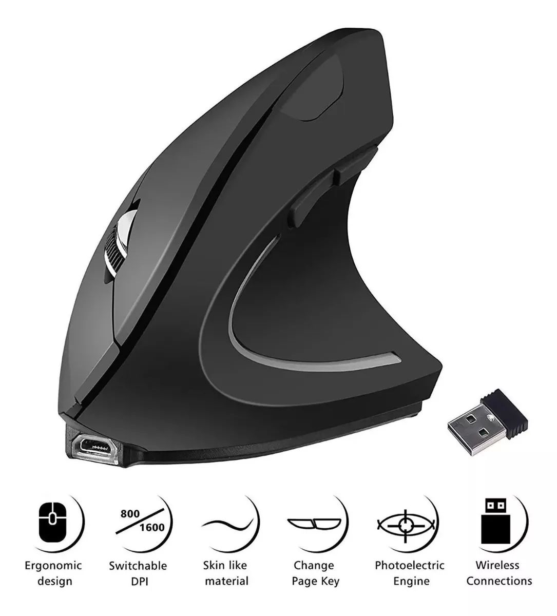 Mouse Vertical Inalámbrico 2.4g Ergonómico, Recargable