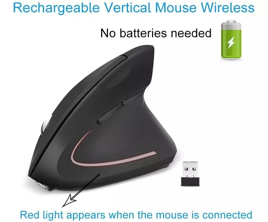 Mouse Vertical Inalámbrico 2.4g Ergonómico, Recargable