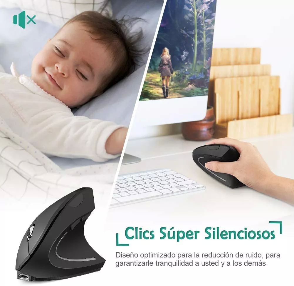 Mouse Vertical Inalámbrico 2.4g Ergonómico, Recargable