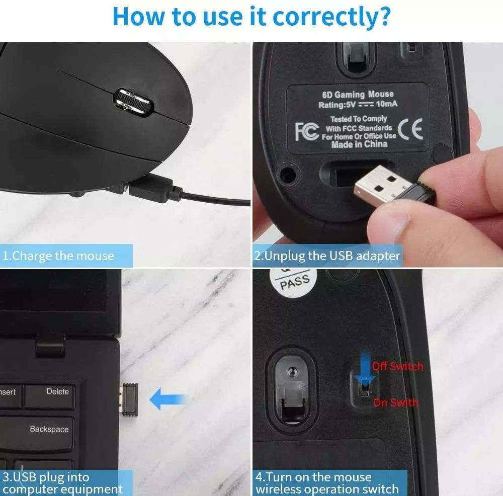 Mouse Vertical Inalámbrico 2.4g Ergonómico, Recargable