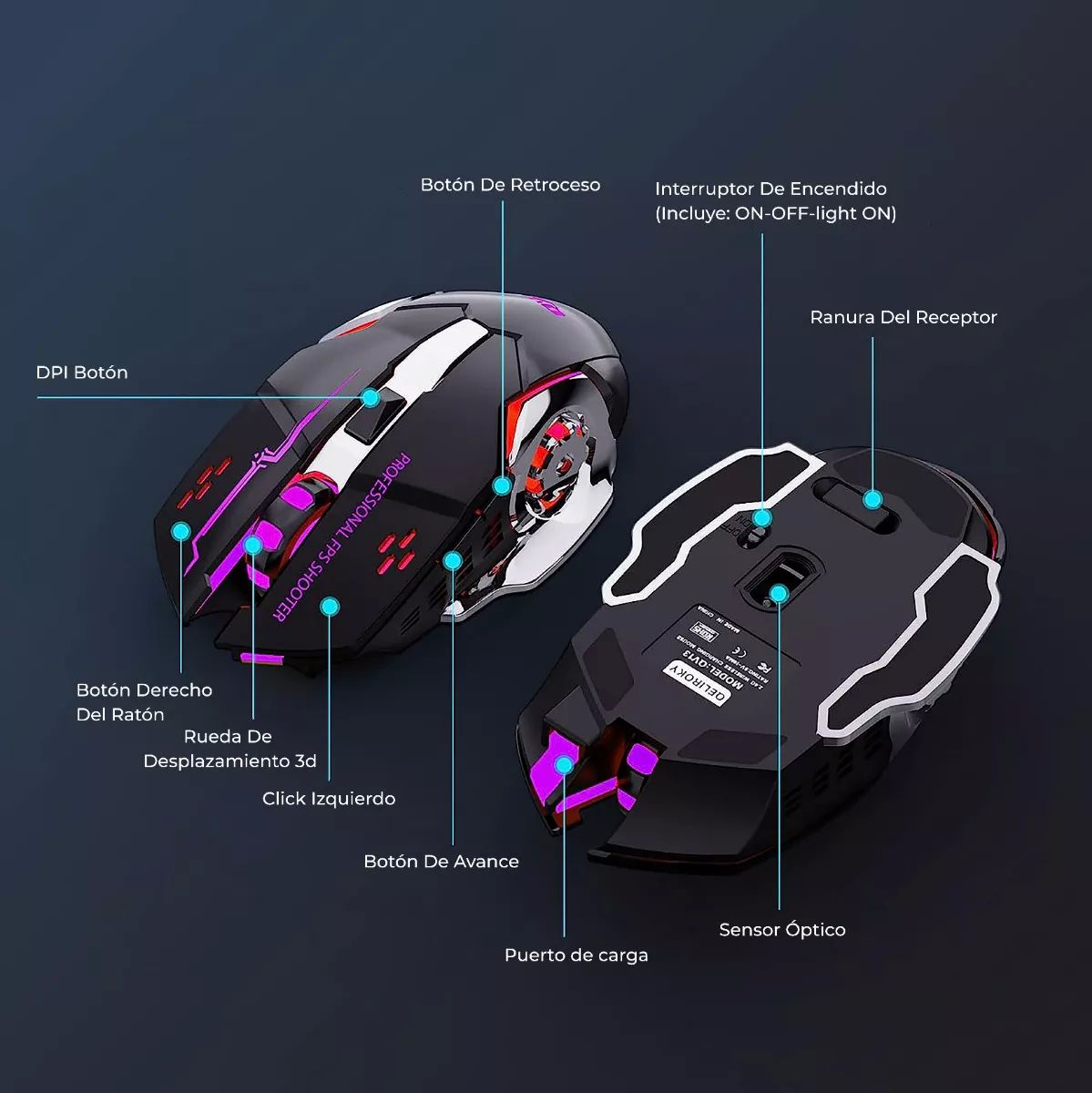 Mouse Inalambrico Gamer Ergonomico 2.4g Bt Dual Modos Raton.