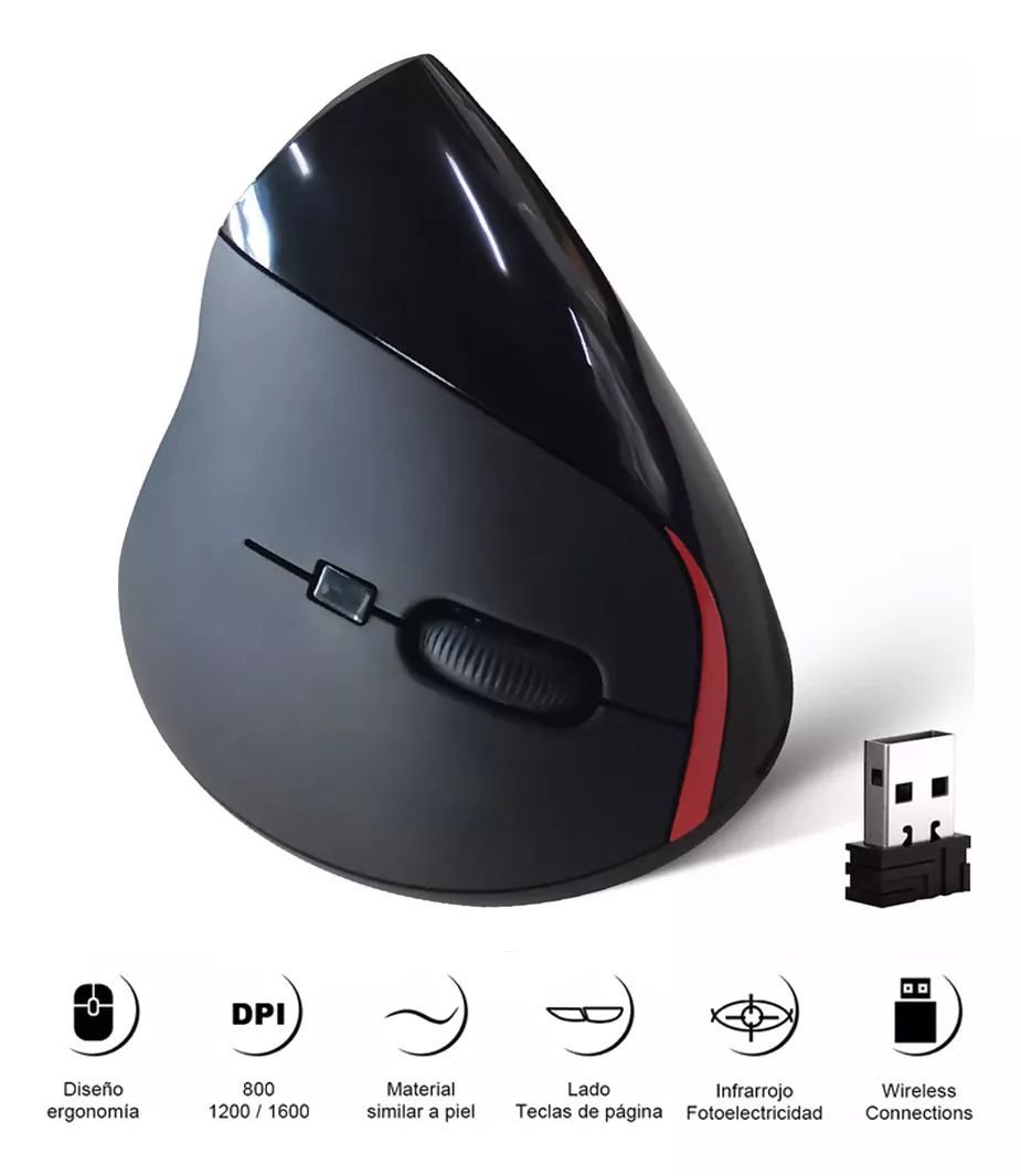 Ratón Ergonómico Inalámbrico Recargable, 2.4 Ghz Con 3 Dpis