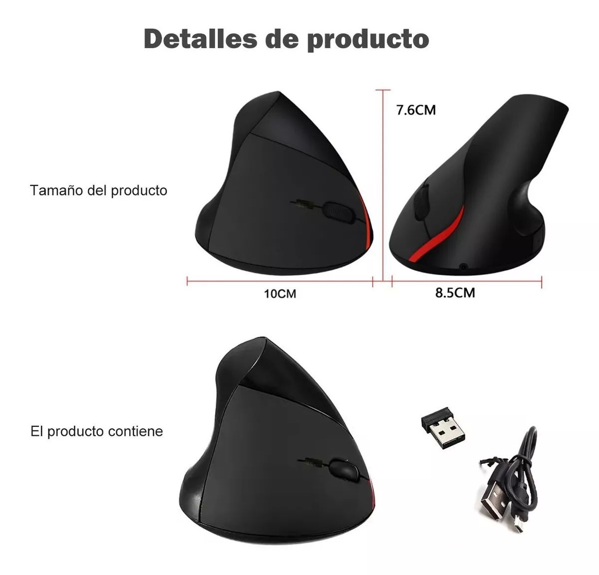 Ratón Ergonómico Inalámbrico Recargable, 2.4 Ghz Con 3 Dpis