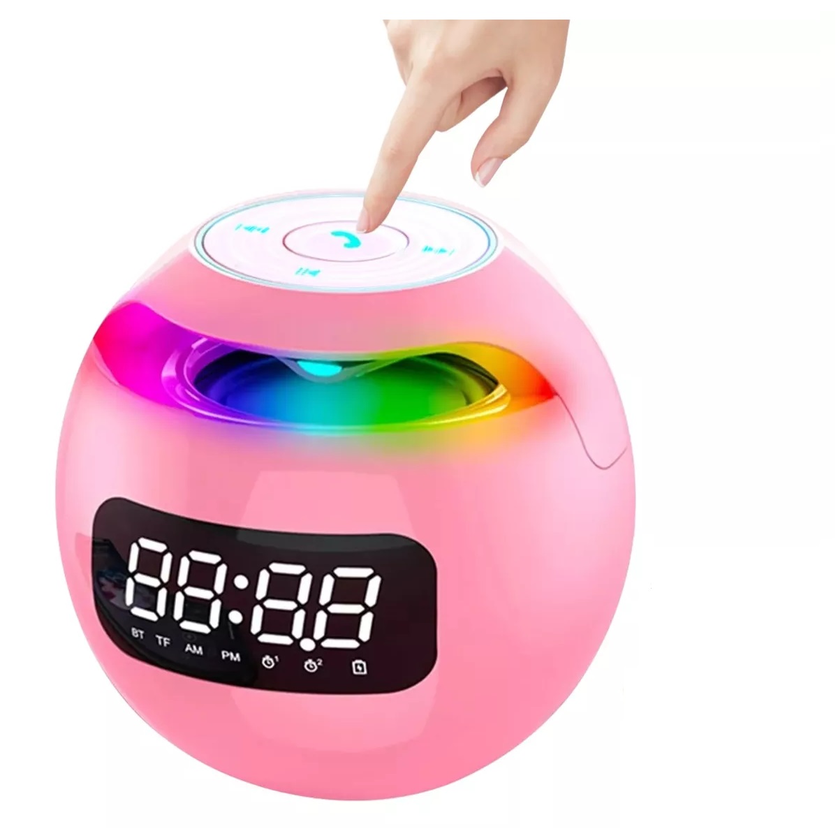 Bocina Bluetooth Portátil Con Reloj Digital Rosa