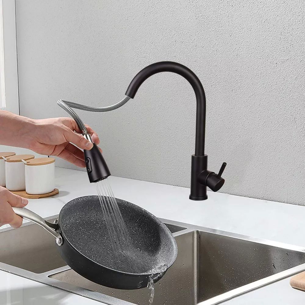 Grifo Cocina Monomando Extraíble Tarja Inoxidable Negro Mate