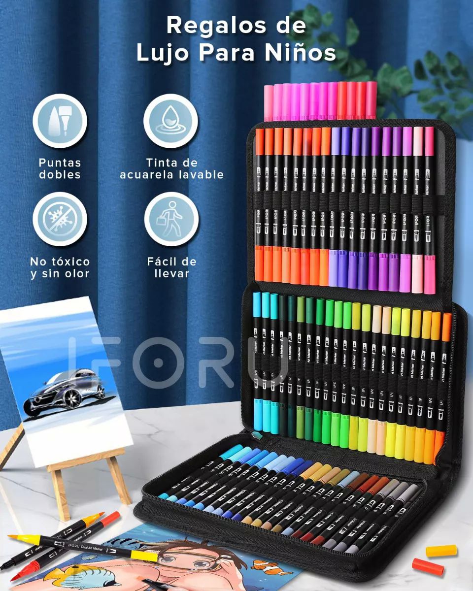 Plumones Punta Pincel Doble Punta Marcadores Iforu 72 Colors
