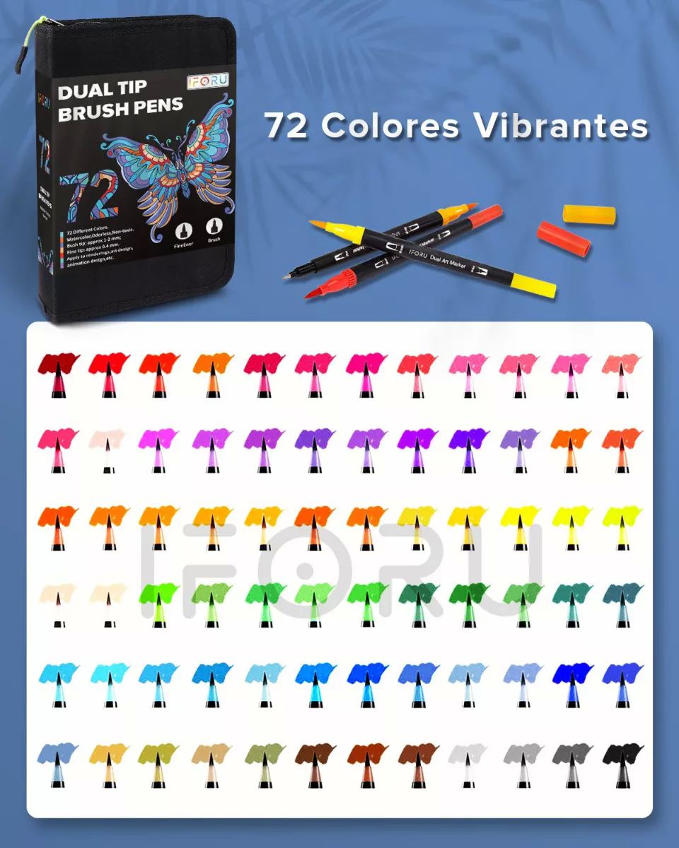 Plumones Punta Pincel Doble Punta Marcadores Iforu 72 Colors