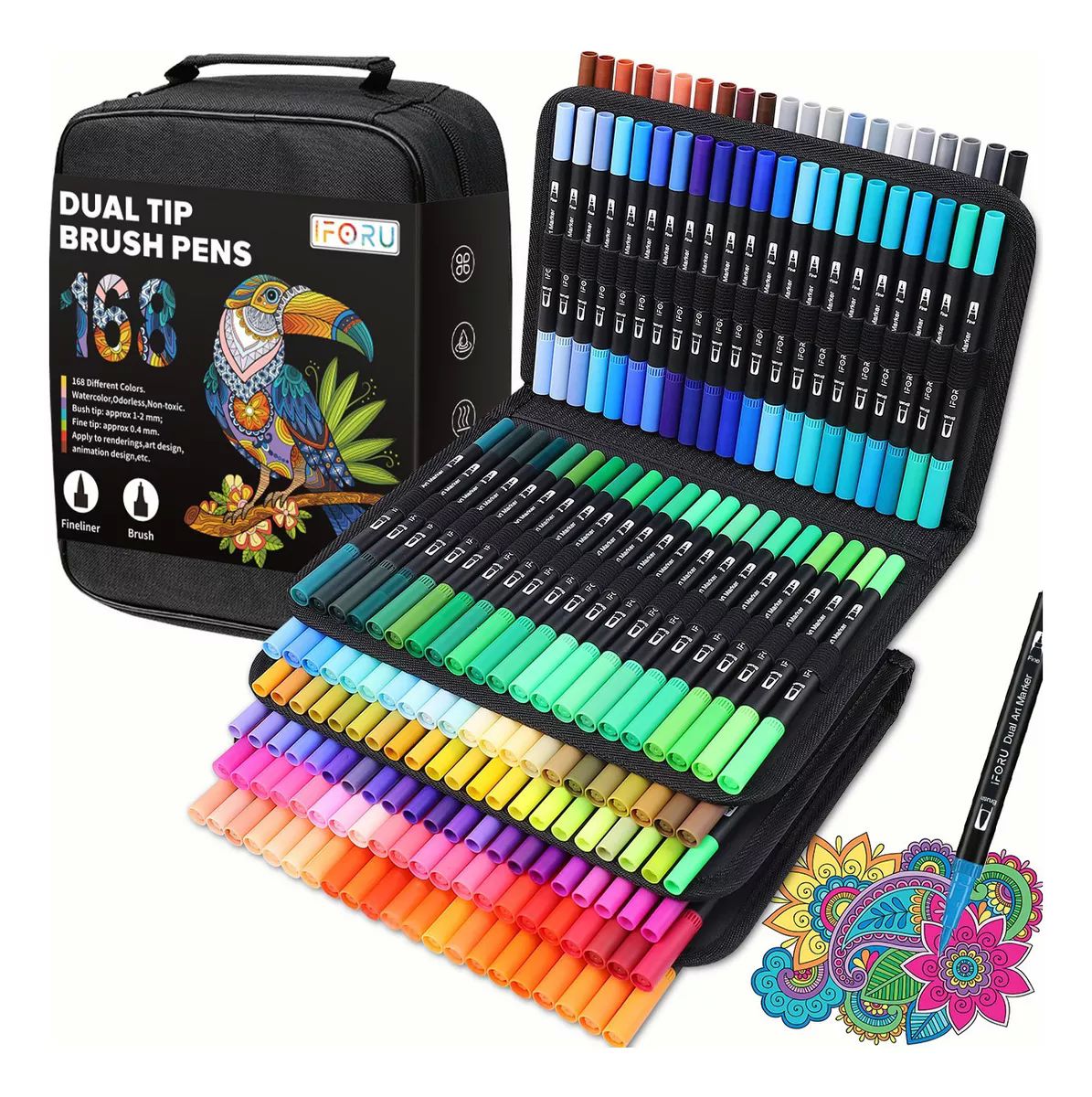 Marcadores Doble Punta Plumones Punta Pincel Iforu 168 Color