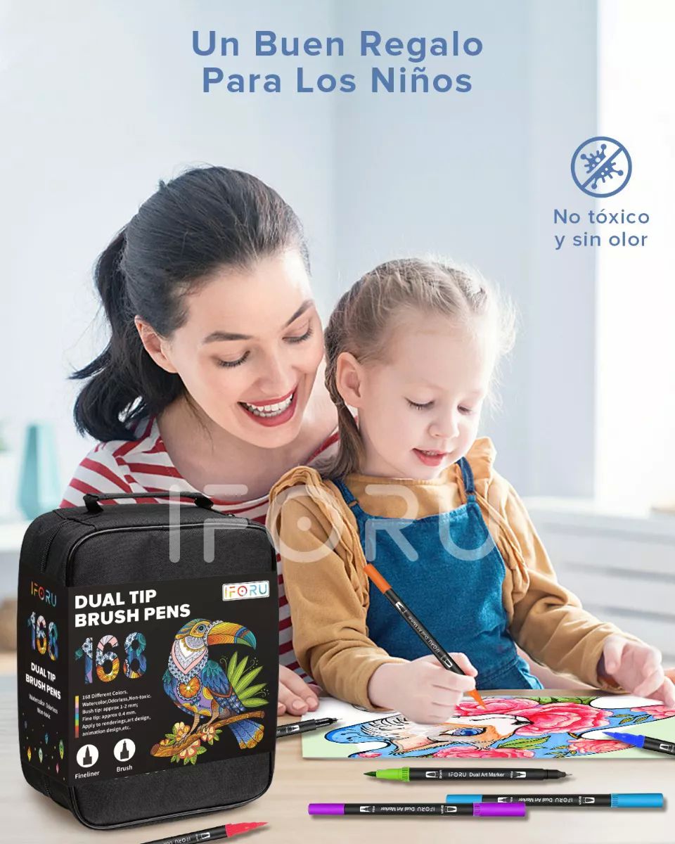 Marcadores Doble Punta Plumones Punta Pincel Iforu 168 Color