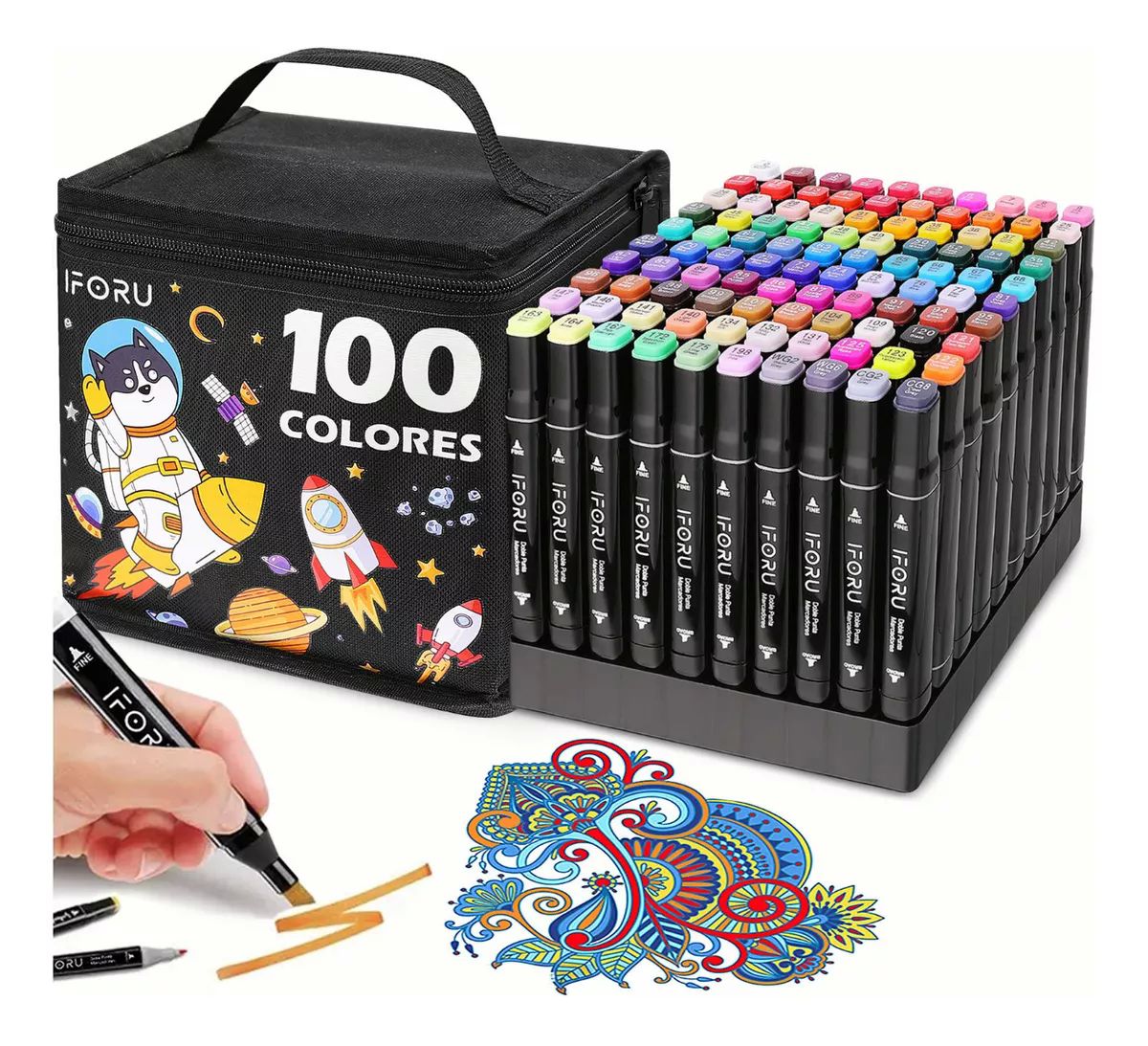 Marcadores Doble Punta Plumones Punta Pincel Iforu 168 Color