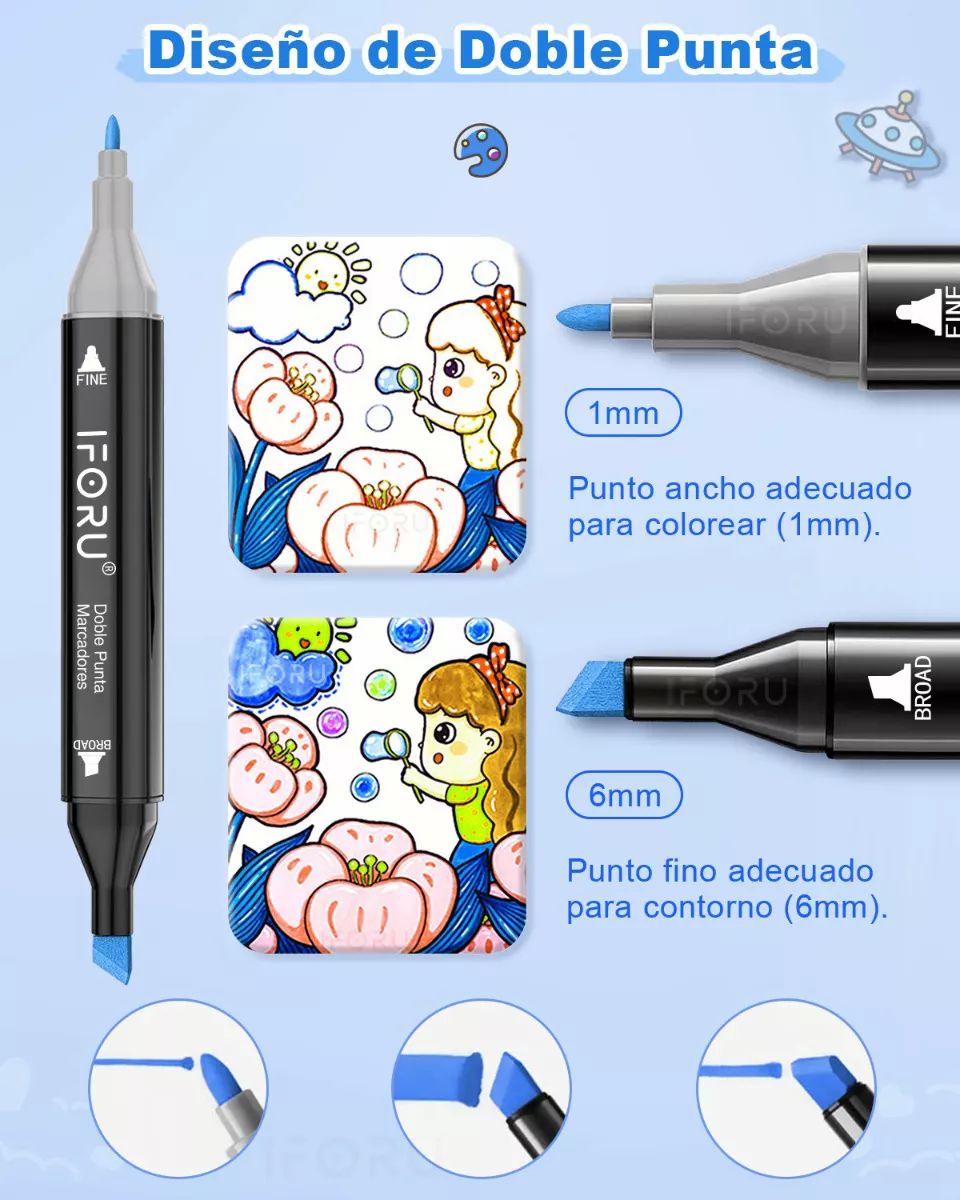 Marcadores Doble Punta Plumones Punta Pincel Iforu 168 Color