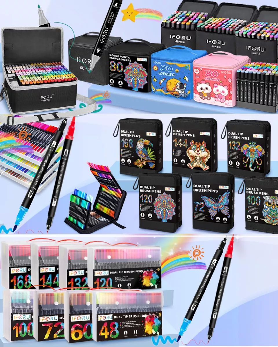 Marcadores Doble Punta Plumones Punta Pincel Iforu 168 Color
