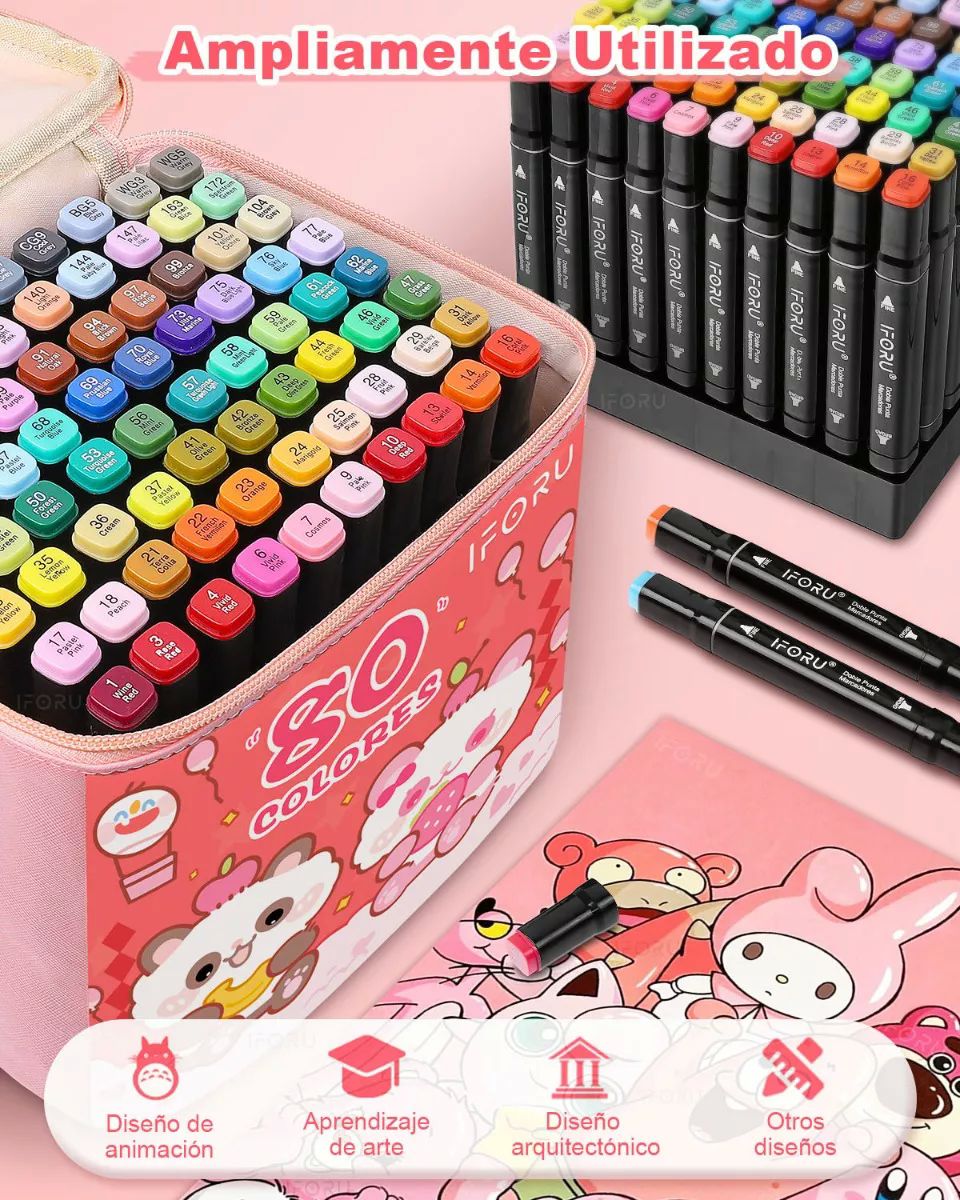 Marcadores Plumones Punta Pincel Doble Punta Iforu 80 Colors