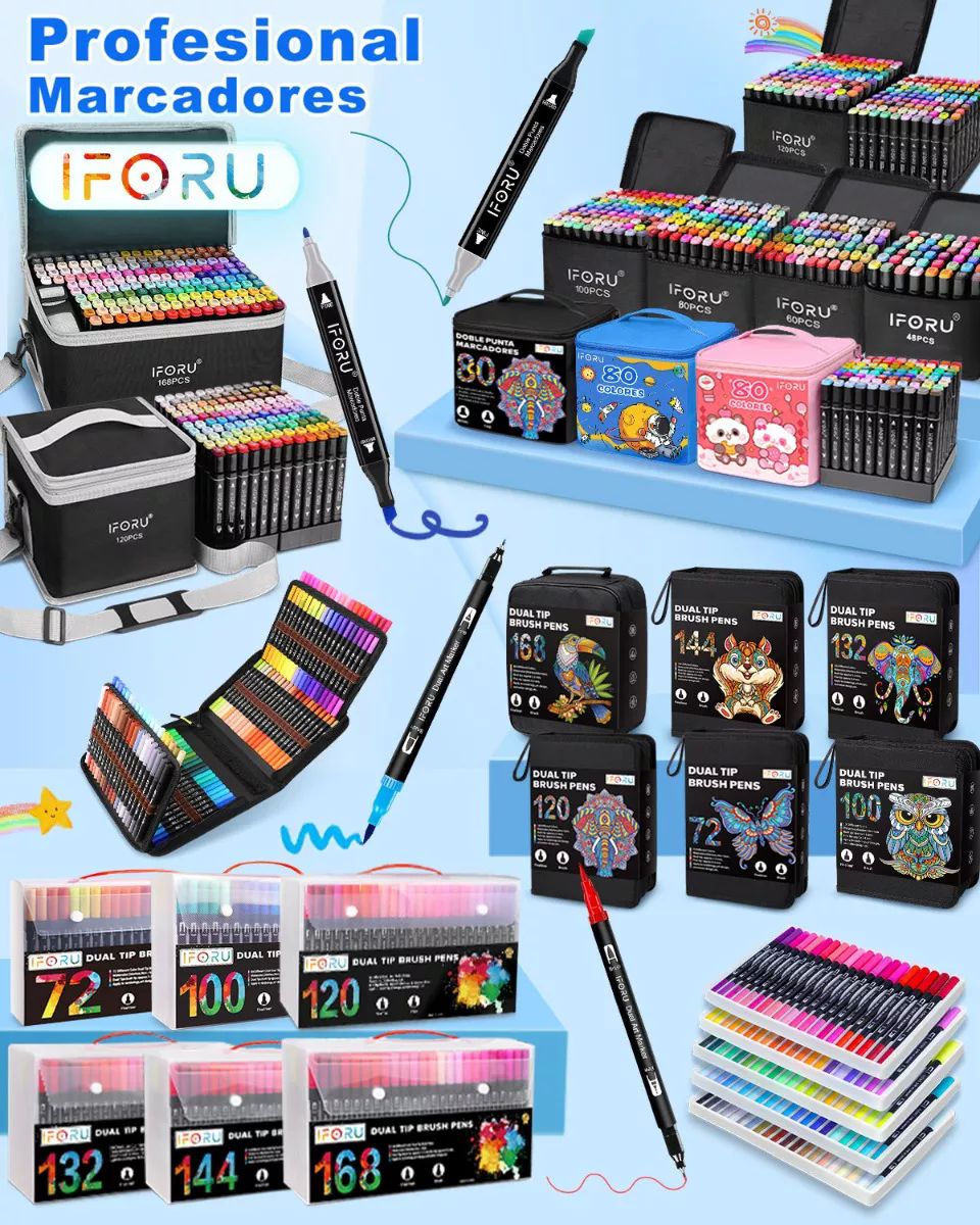 Marcadores Plumones Punta Pincel Doble Punta Iforu 80 Colors
