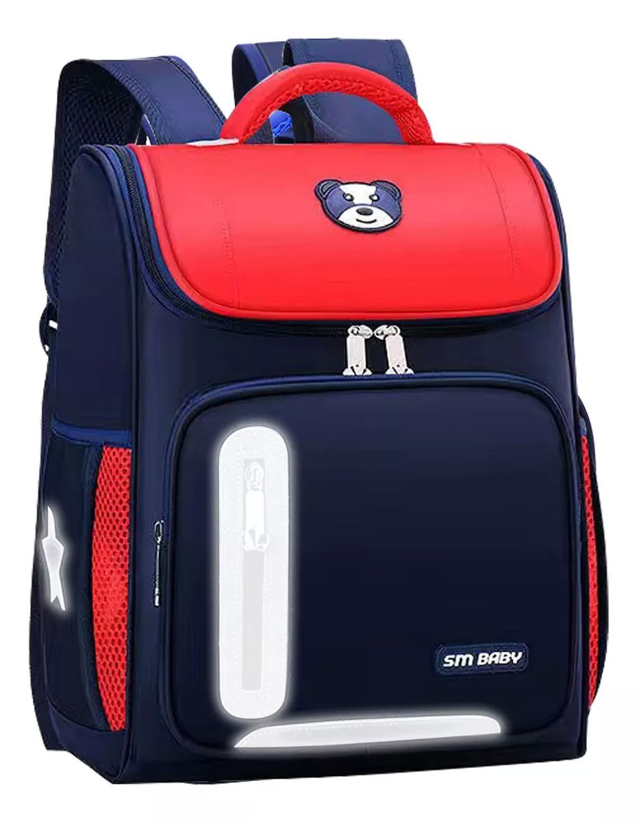 Mochila Escolar De Gran Capacidad Impermeable Primaria Con Parche Reflectante De Seguridad color ROJO
