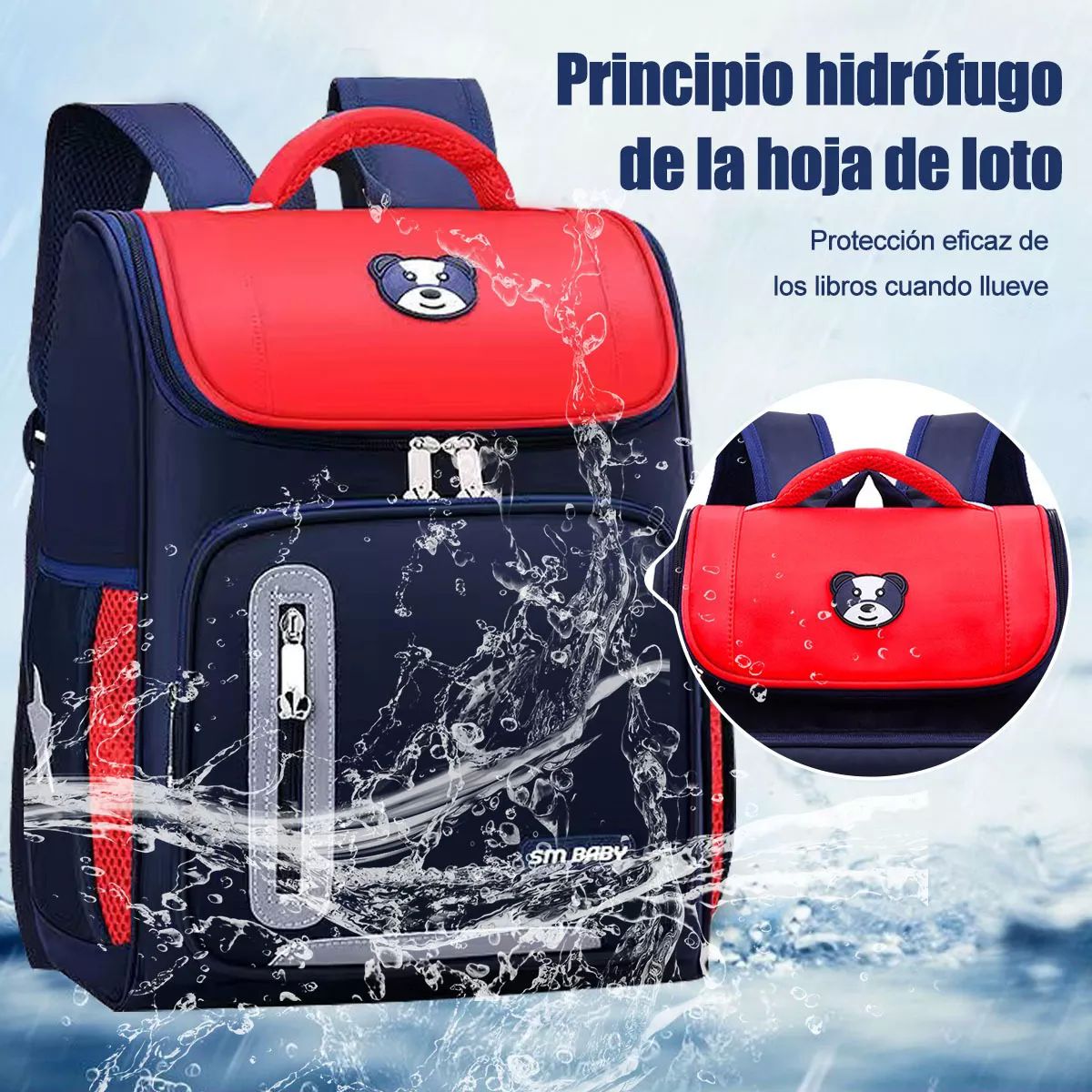 Mochila Escolar De Gran Capacidad Impermeable Primaria Con Parche Reflectante De Seguridad color ROJO