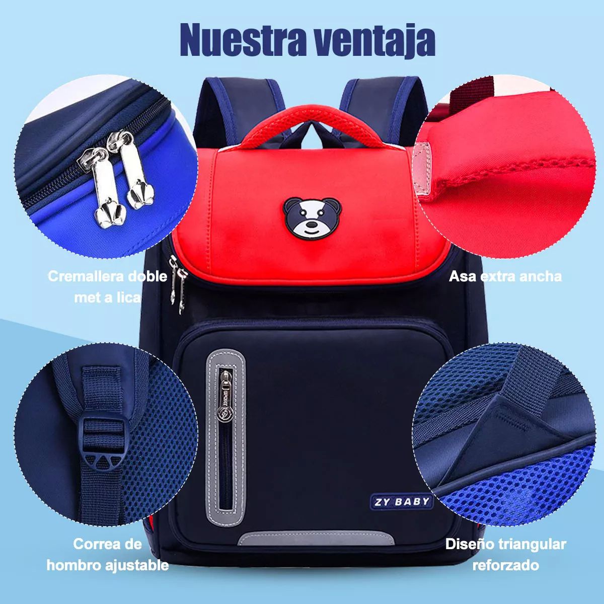 Mochila Escolar De Gran Capacidad Impermeable Primaria Con Parche Reflectante De Seguridad color ROJO