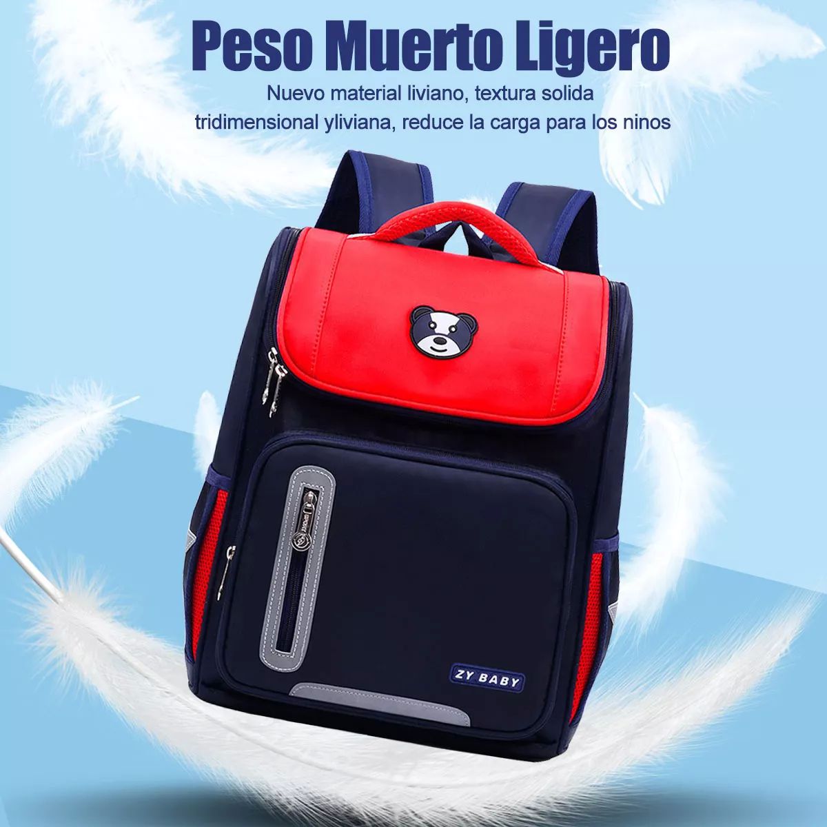 Mochila Escolar De Gran Capacidad Impermeable Primaria Con Parche Reflectante De Seguridad color ROJO