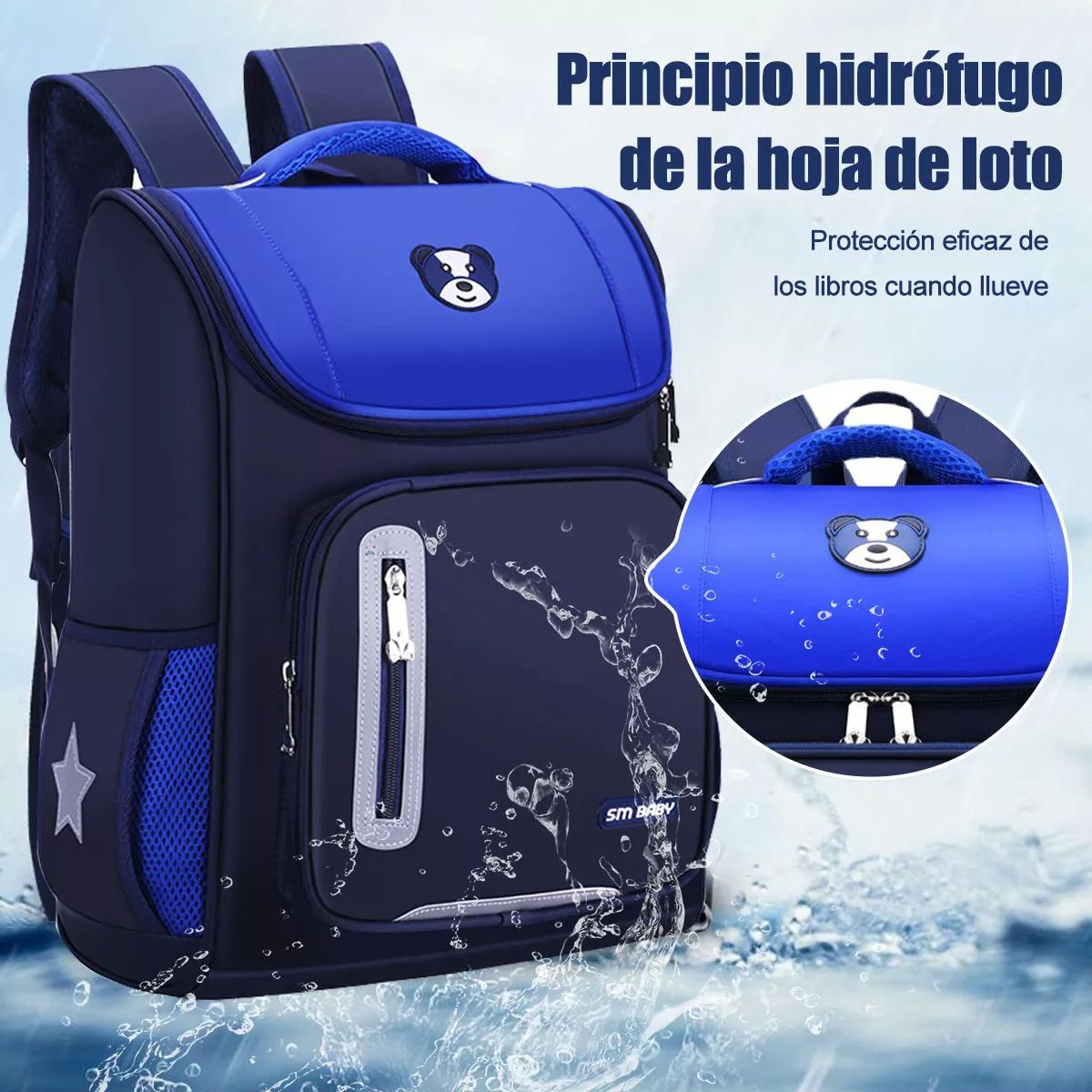 Mochila Escolar De Gran Capacidad Impermeable Primaria Con Parche Reflectante De Seguridad color AZUL.
