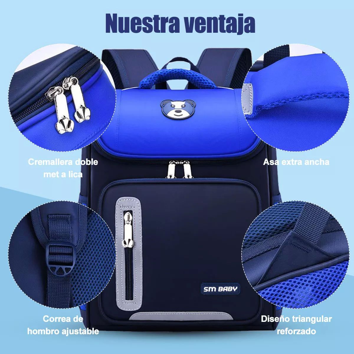 Mochila Escolar De Gran Capacidad Impermeable Primaria Con Parche Reflectante De Seguridad color AZUL.