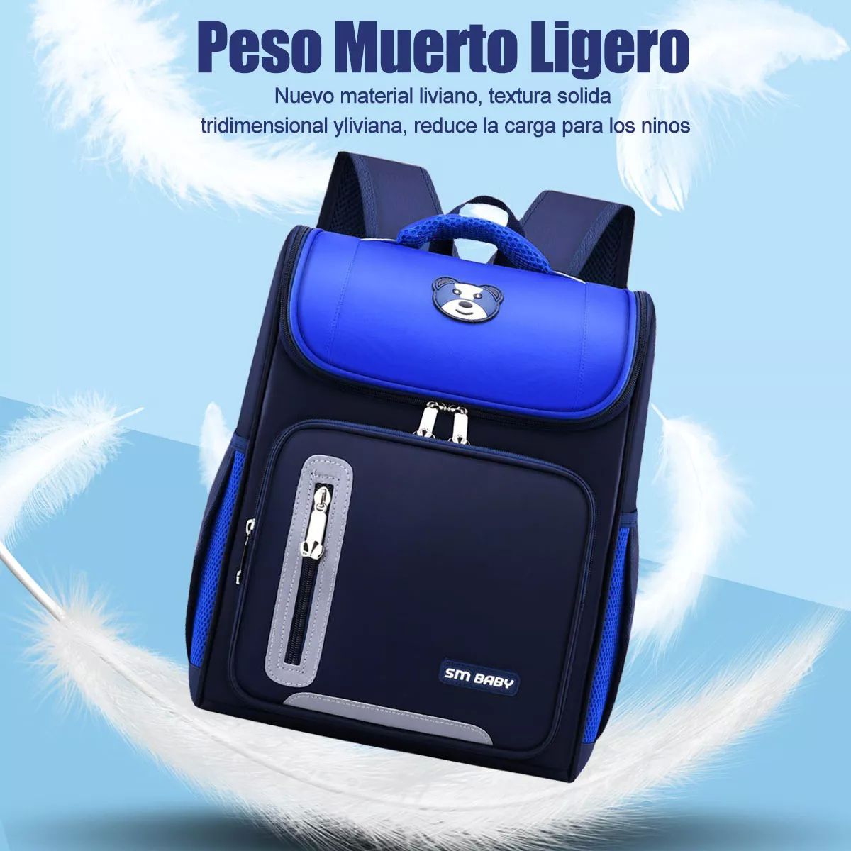 Mochila Escolar De Gran Capacidad Impermeable Primaria Con Parche Reflectante De Seguridad color AZUL.