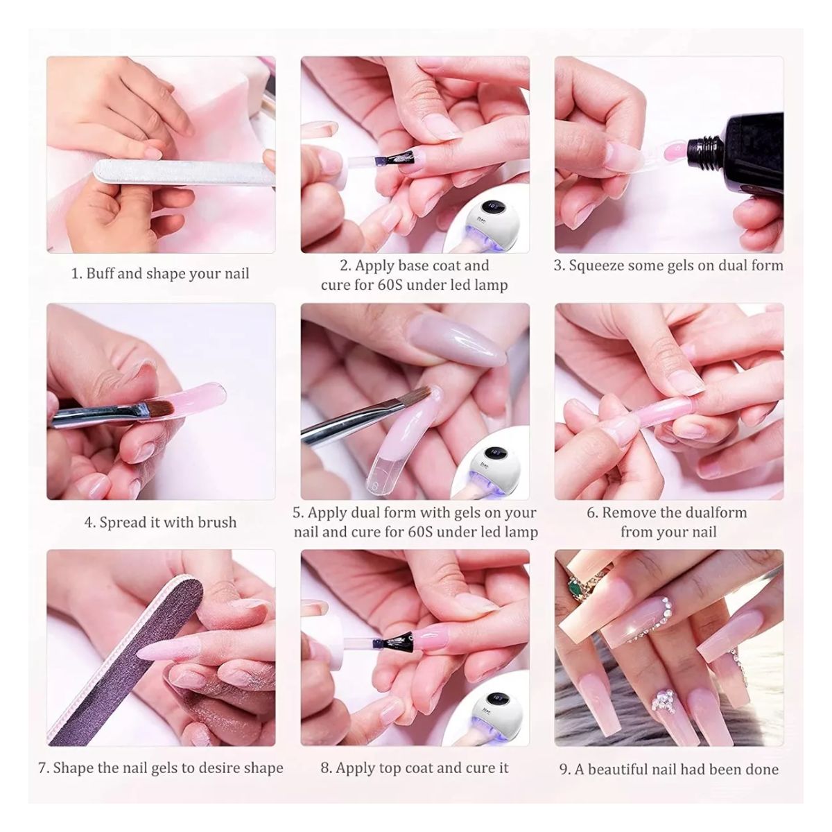 Kit Glitter Polygel Con Lámpara Led/uv + Utensilios Manicura 
