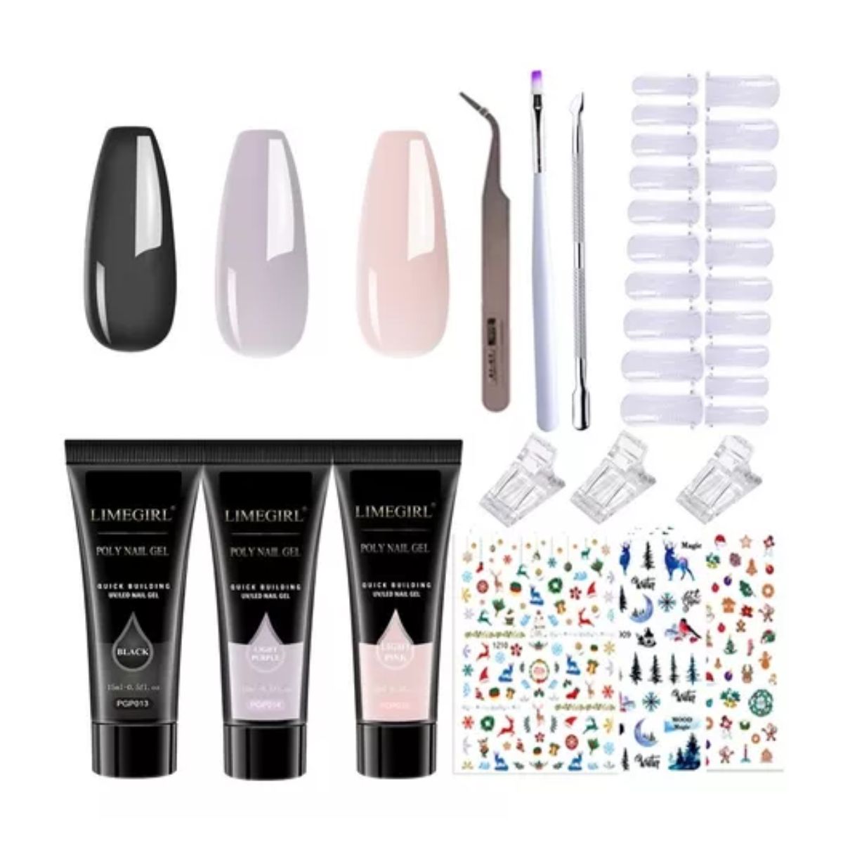 Kit De Poligel Decoración Acrílico Polygel Para Uñas+sticker Negro