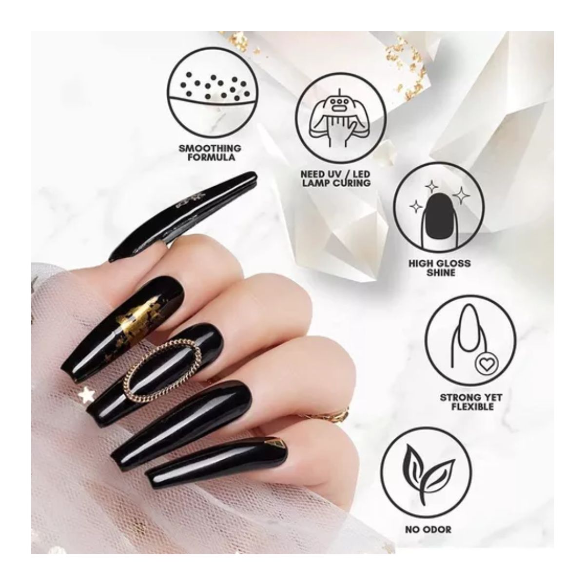 Kit De Poligel Decoración Acrílico Polygel Para Uñas+sticker Negro