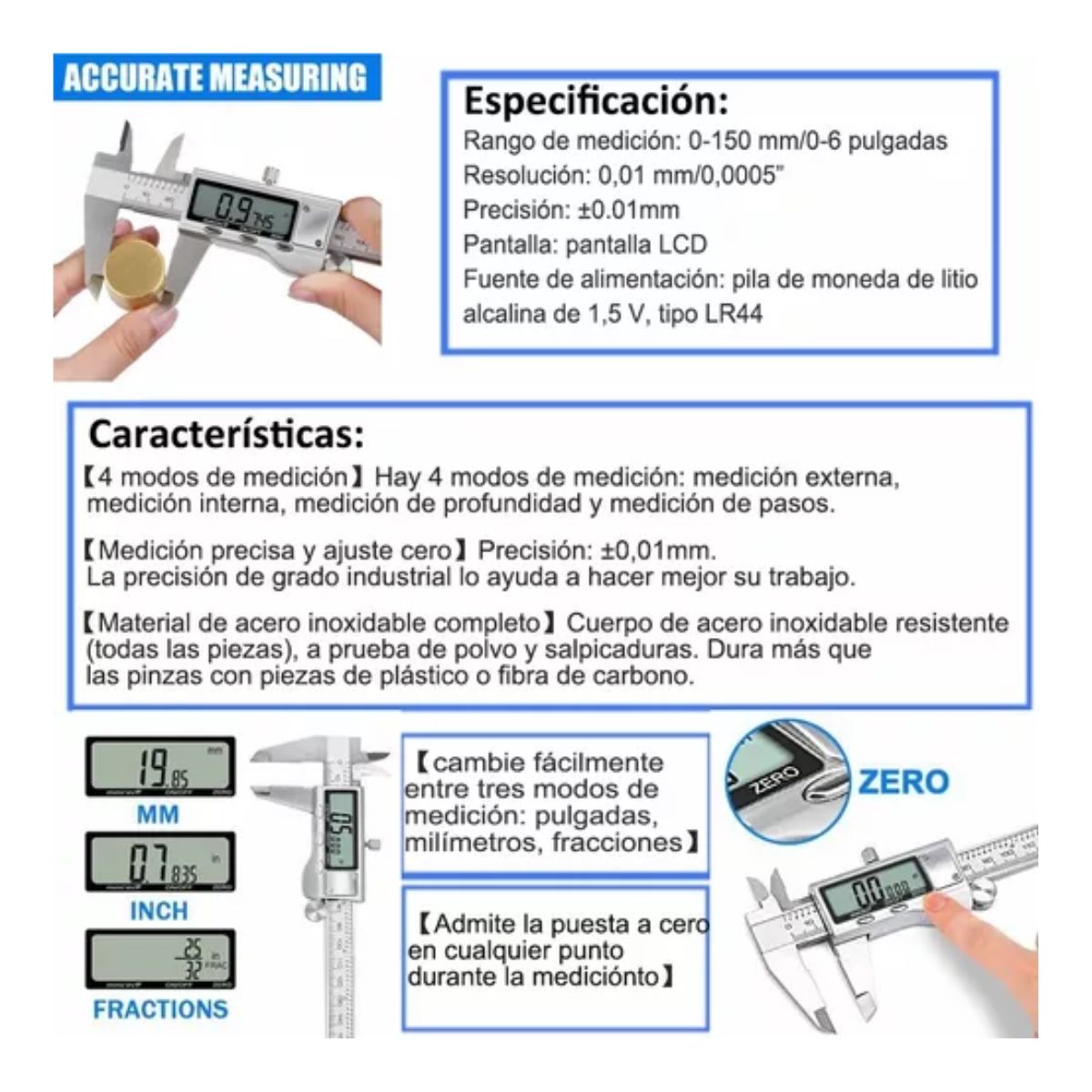 Calibrador Vernier Digital Uso Industrial Todo Metal 0.01mm Plata 