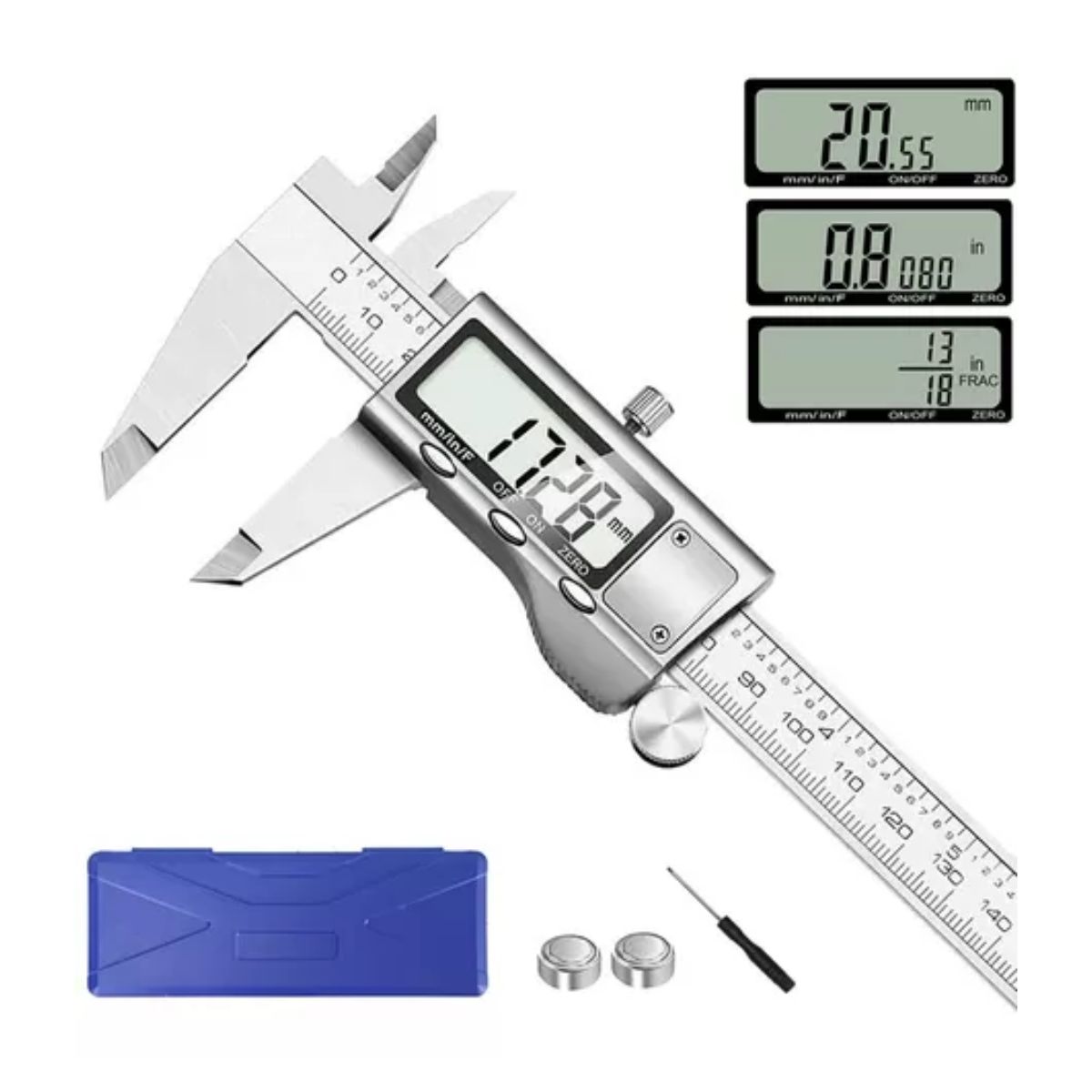 Calibrador Vernier Digital Uso Industrial Todo Metal 0.01mm Plata 