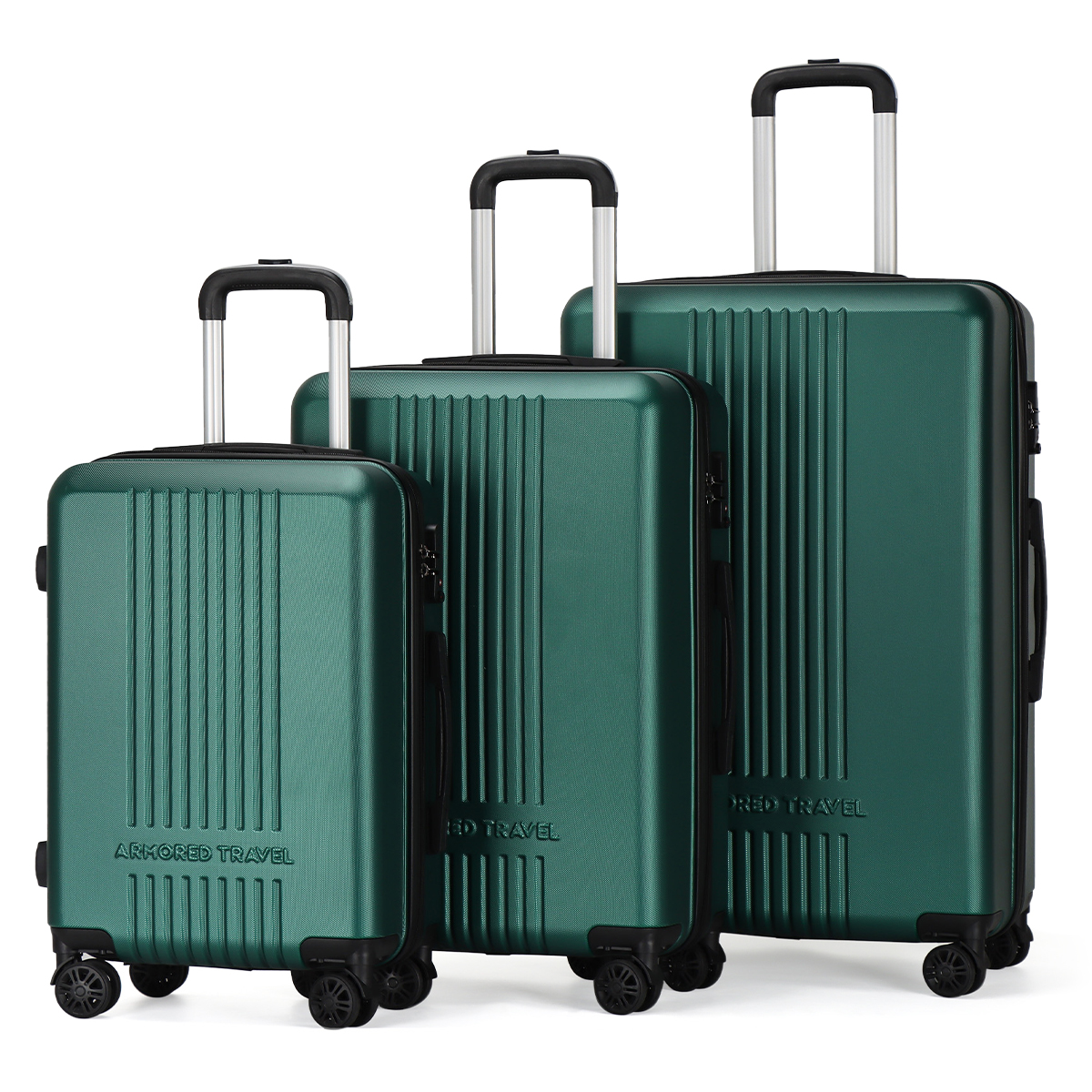 Maletas de viaje Rígidas set grande kit 3 piezas 28 24 20 pulgadas carry on ABS doble calibre candado de alta seguridad TSA LOCK Verde MILI Armored travel