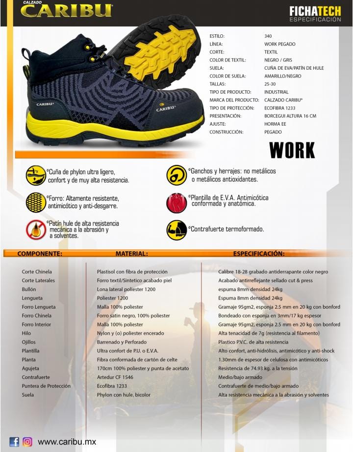 Bota De Seguridad Industrial Caribu 340 Gris Gris