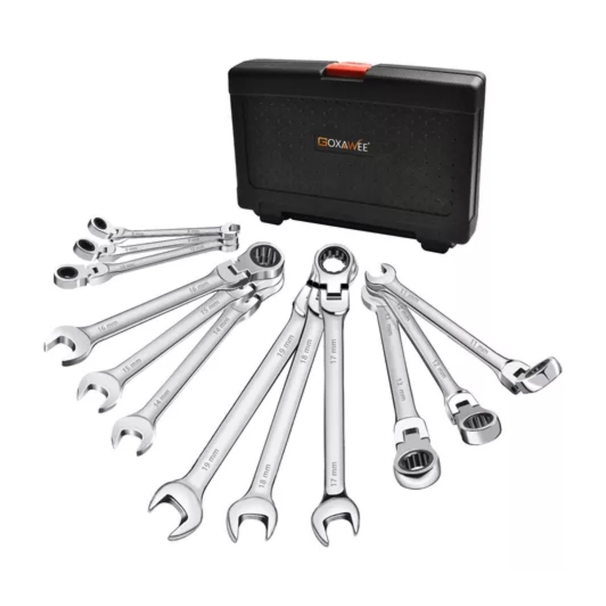 Llave Inglesa Combinada Tipo Matraca Ajustable Goxawee 12 pzs, Plata