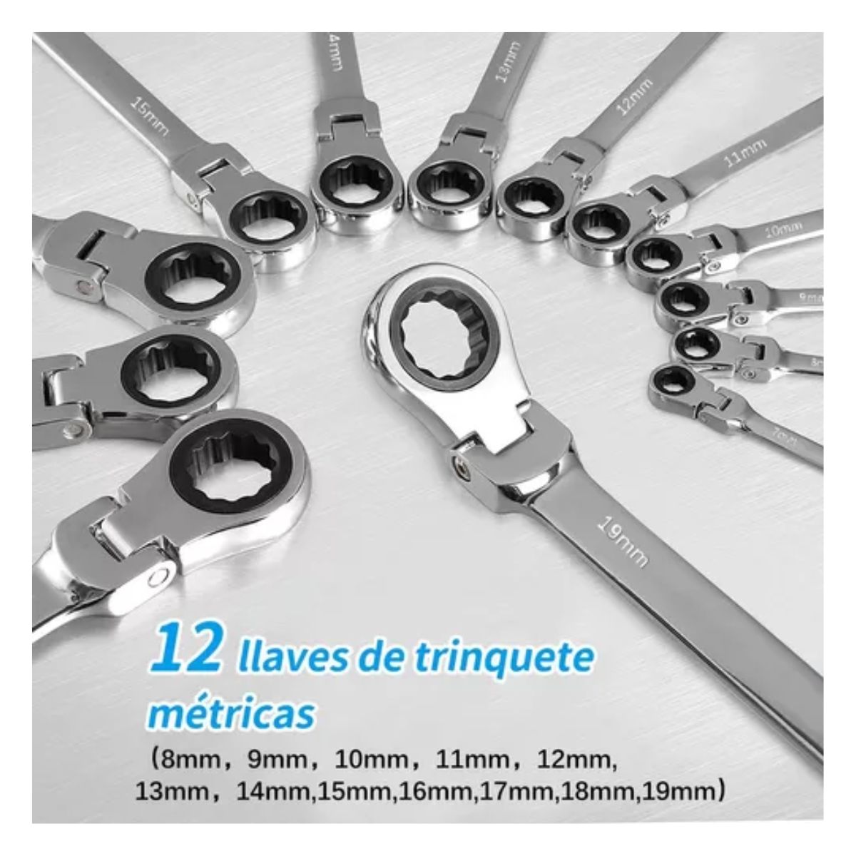 Llave Inglesa Combinada Tipo Matraca Ajustable Goxawee 12 pzs, Plata