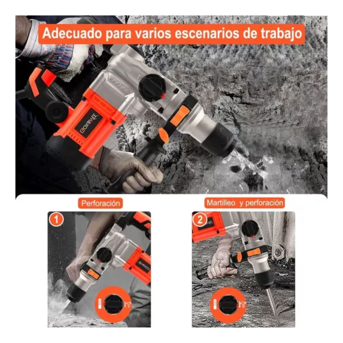 Rotomartillo Cincelador Perforador Sds Industrial 1600w Naranja/Negro