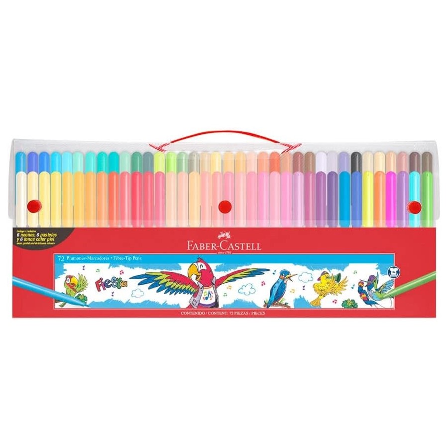 Plumones Faber Castell Fiesta, Estuche Rigido con 72 piezas