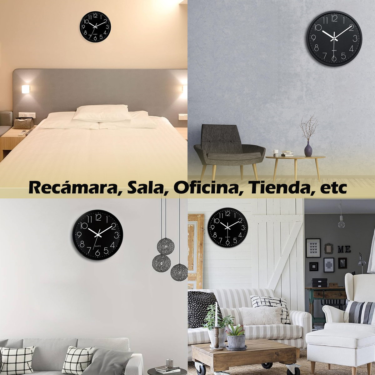 Reloj de Pared Minimalista Moderno Negro Grande Decorativo