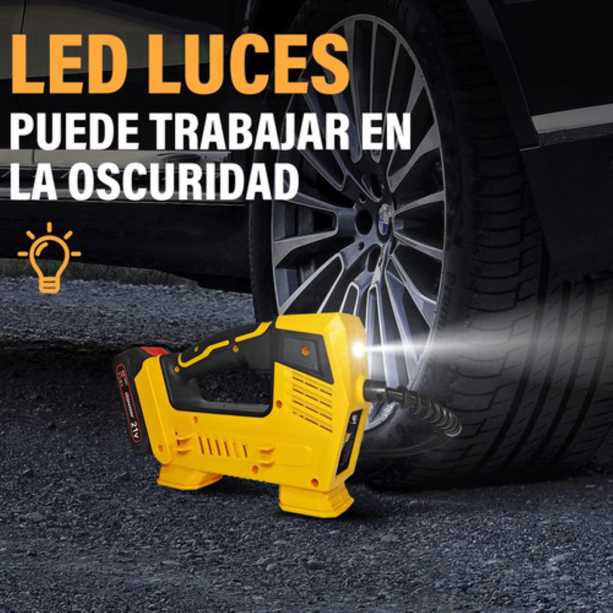 Compresor Inflador De Llantas Inalámbrico Portátil Para Auto Amarillo/Negro