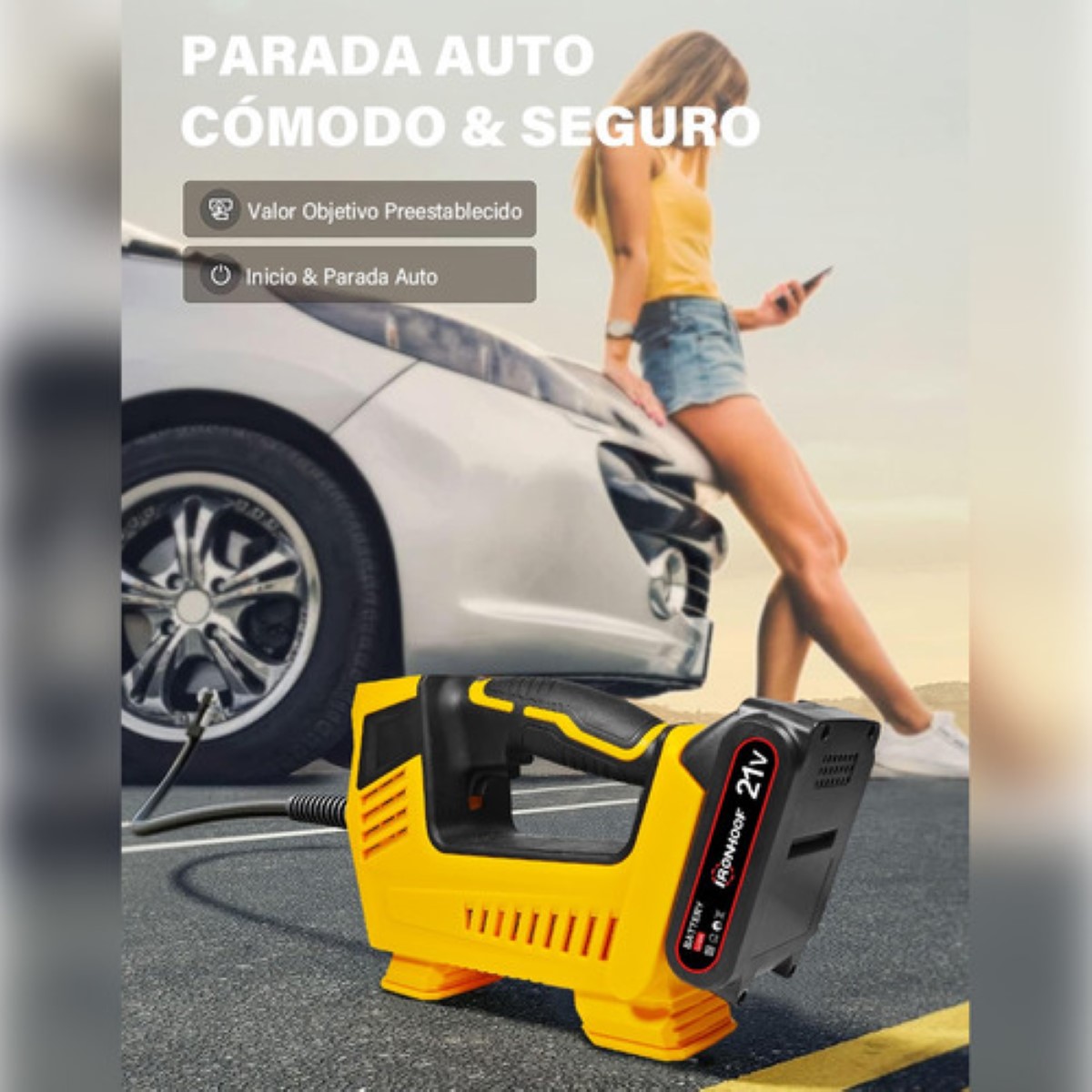 Compresor Inflador De Llantas Inalámbrico Portátil Para Auto Amarillo/Negro