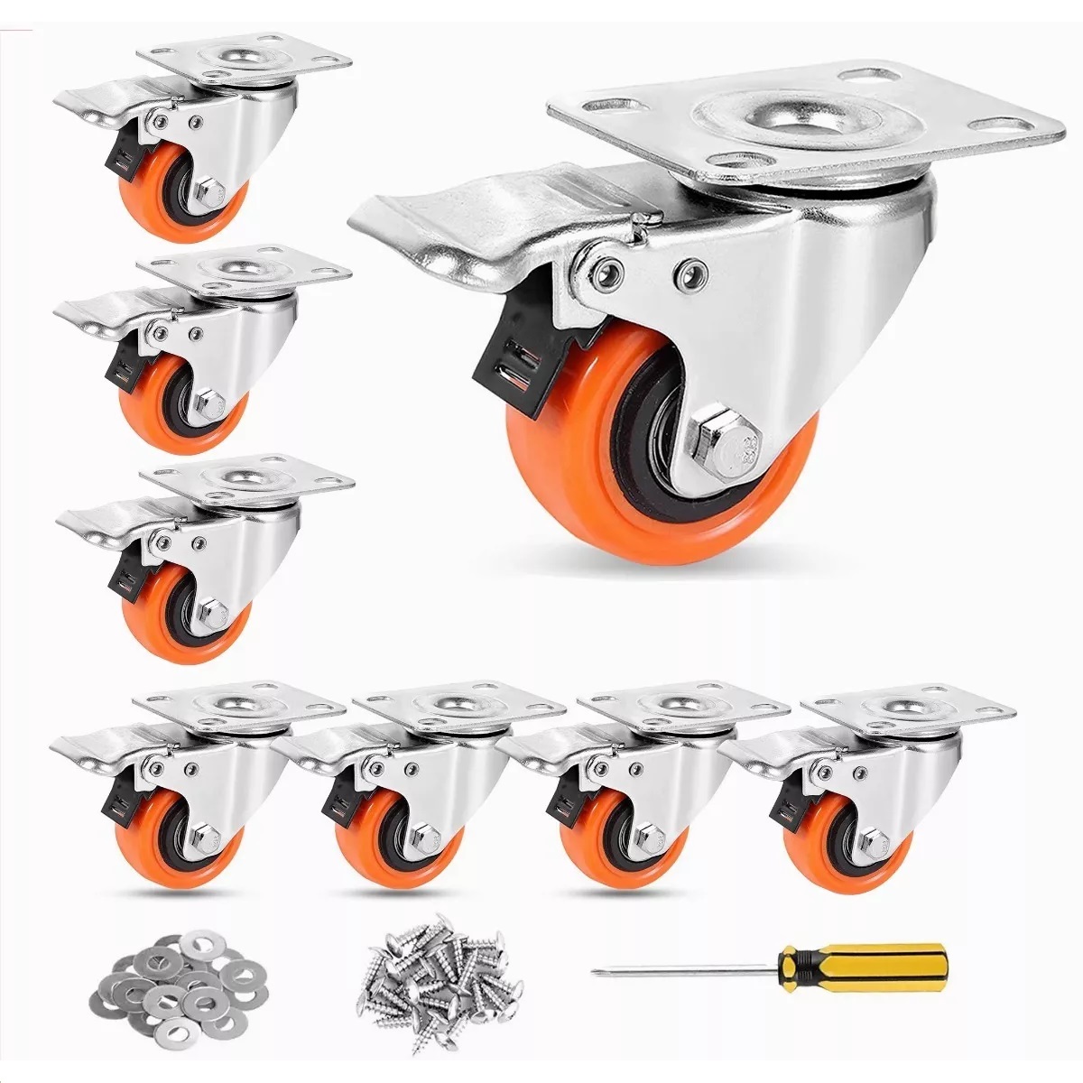 Kit De Ruedas Giratorias De Pvc Negro C/freno De 2inch 8Pzas