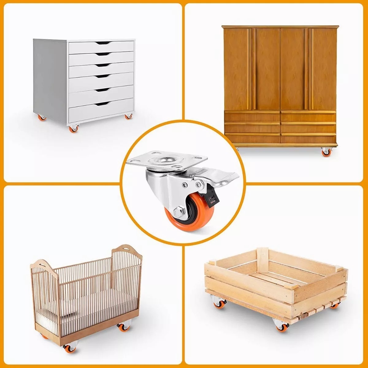 Kit De Ruedas Giratorias De Pvc Negro C/freno De 2inch 8Pzas